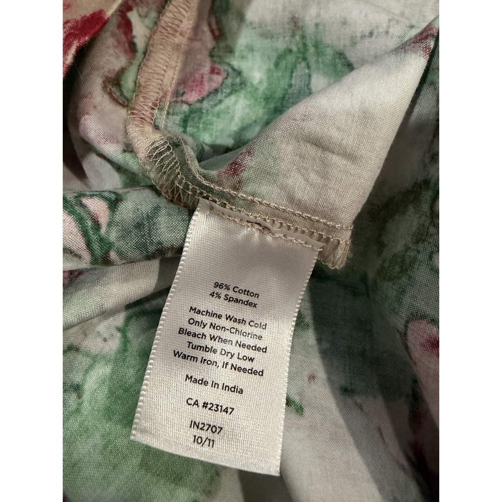 Talbots Cotton Sun Dress~12~ Watercolor Floral Fitted Belted V Nk Cap Sl Cottage - Picture 10 of 16